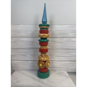 Vintage Russian Wooden Clock Tower Children's Stack Toy